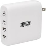 Tripp Lite by Eaton 4-Port Compact USB Wall Charger - GaN Technology, 100W PD Charging, 2 USB-C & 2 USB-A, White - 120 V AC, 230 V AC Input - 5 V DC/5 A, 9 V DC, 15 V DC, 20 V DC Output - White - TAA Compliance