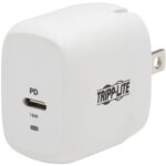 Tripp Lite by Eaton Compact USB-C Wall Charger with USB-C to Lightning Cable - 18W PD Charging, GaN Technology, White - 120 V AC, 230 V AC Input - 5 V DC/3 A, 9 V DC Output - White - TAA Compliance