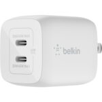 Belkin BoostCharge Pro Dual USB-C GaN Wall Charger with PPS 45W Laptop Chromebook Charging - Power Adapter - 45 W - TAA Compliance