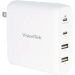VisionTek 100W GaN II Power Adapter - 4 Port - 100 W - 120 V AC, 230 V AC Input - 5 V DC/5 A, 9 V DC, 15 V DC, 20 V DC Output - TAA Compliance