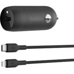 Belkin BoostCharge 30W USB-C Car Charger + USB-C to Lightning Cable - 12 V DC Input - 3 A Output - Black - TAA Compliance