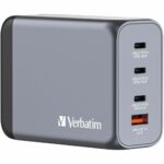 Verbatim 200W 4-Port GaN Wall Charger - United States, United Kingdom, Europe - 120 V AC, 230 V AC Input - 5 V DC/5 A, 9 V DC, 12 V DC, 15 V DC, 20 V DC, 4.5 V DC Output