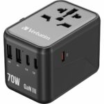 Verbatim UTA-09 Gan III Universal Travel Adapter 70W - USB-C, USB-A - 70 W - 120 V AC, 230 V AC Input