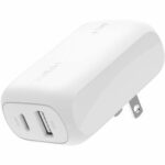 Belkin BoostCharge Dual Wall Charger 42W - 42 W - 3 ft Cable - 120 V AC, 230 V AC Input - 5 V DC/3 A, 9 V DC, 15 V DC, 20 V DC Output - White - TAA Compliance
